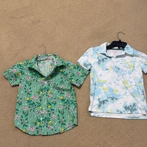 Cat and Jack Floral Green and Tie-Dye Blue Kids Shirts. Size 6/7
